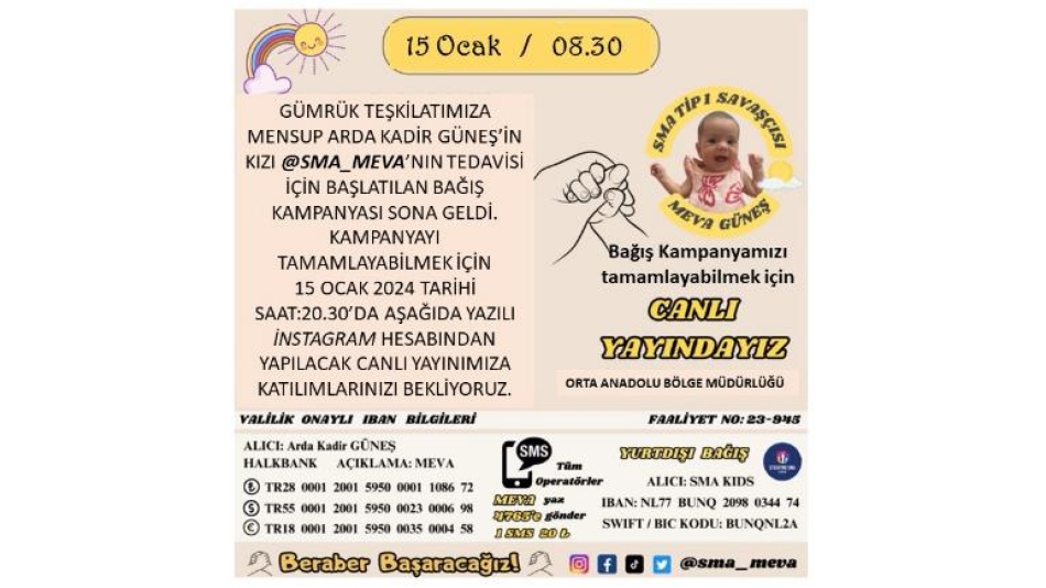 SMA Hastası Meva Bebeğin Tedavisi için Başlatılan Kampanya